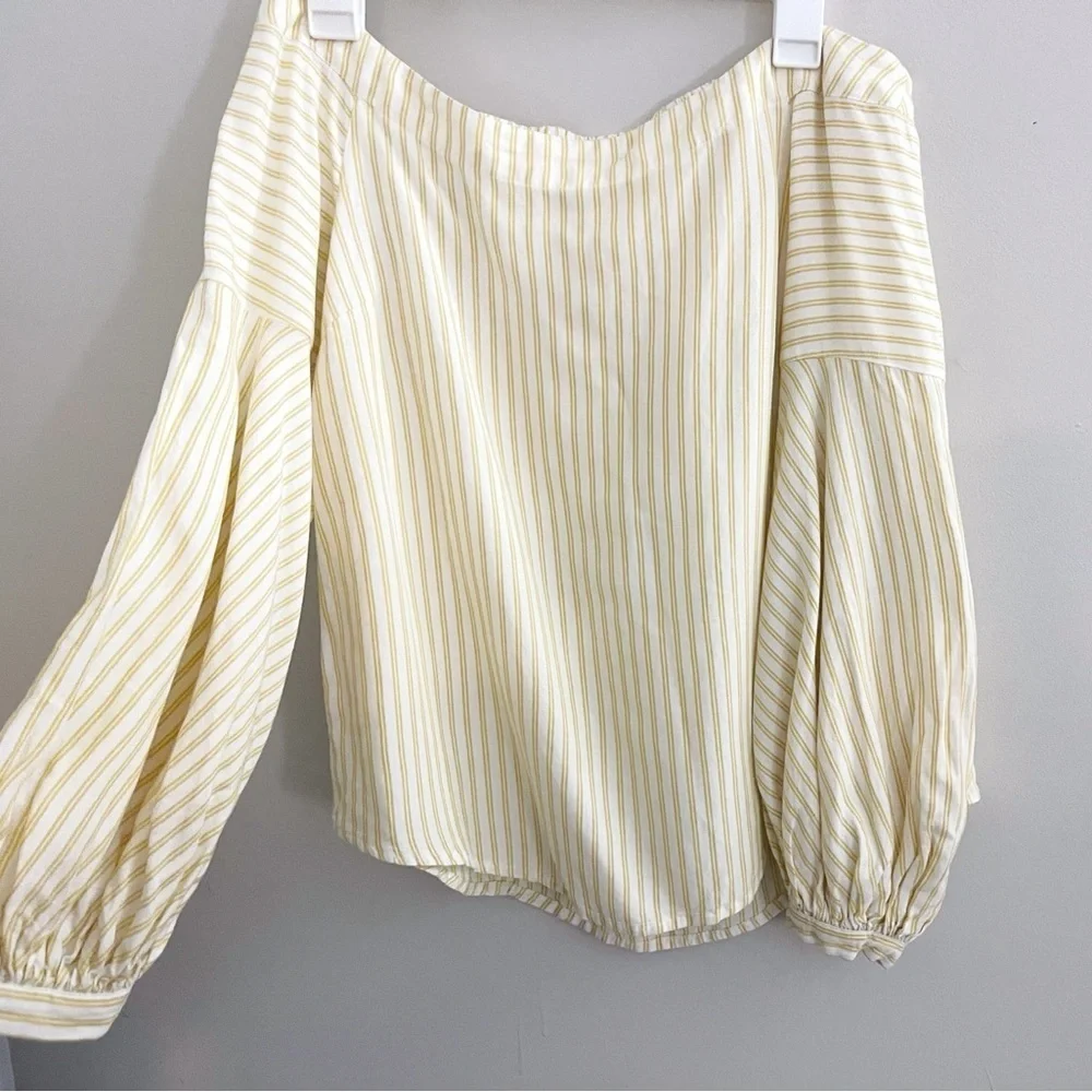 Anthropologie Maeve Off the Shoulder Top Yellow Festival Puff Sleeves Coastal